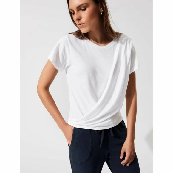 LNA Tops - LNA White Short Sleeve Enwrap Cotton Blend T-shirt